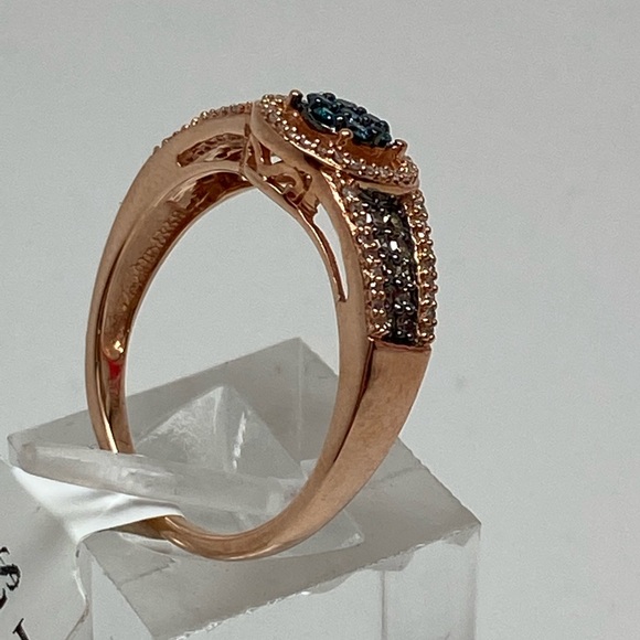 10K Rose Gold Pave Set Blue Champagne and White Diamond Cluster Ring 0.35ct New - Picture 13 of 13